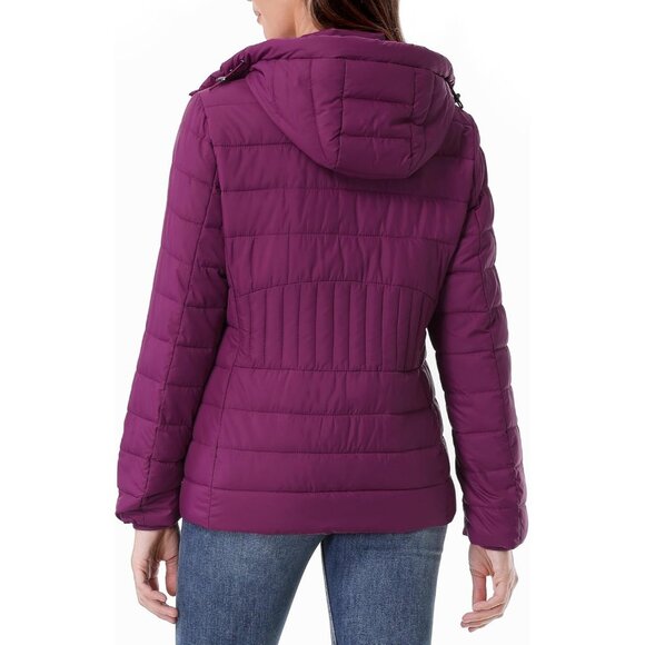 Womens Purple 100% Polyester Lightweight Waterproof Hooded Quilted Puffer Jacket - Picture 5 of 7